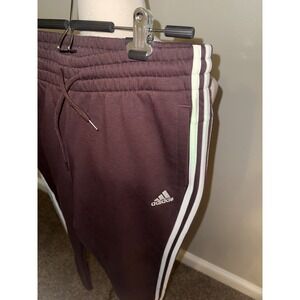 Adidas Women Slim Fit Jogger Pants Shadow Brown White Stripes Size M